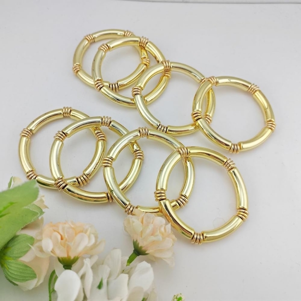 Gold Bangles Set Stackable Stretch Bracelets - Picture 4 of 4